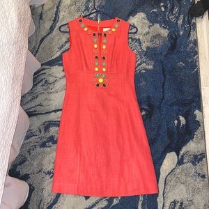 Kate Spade Edith Jeweled Linen Dress Geranium 2